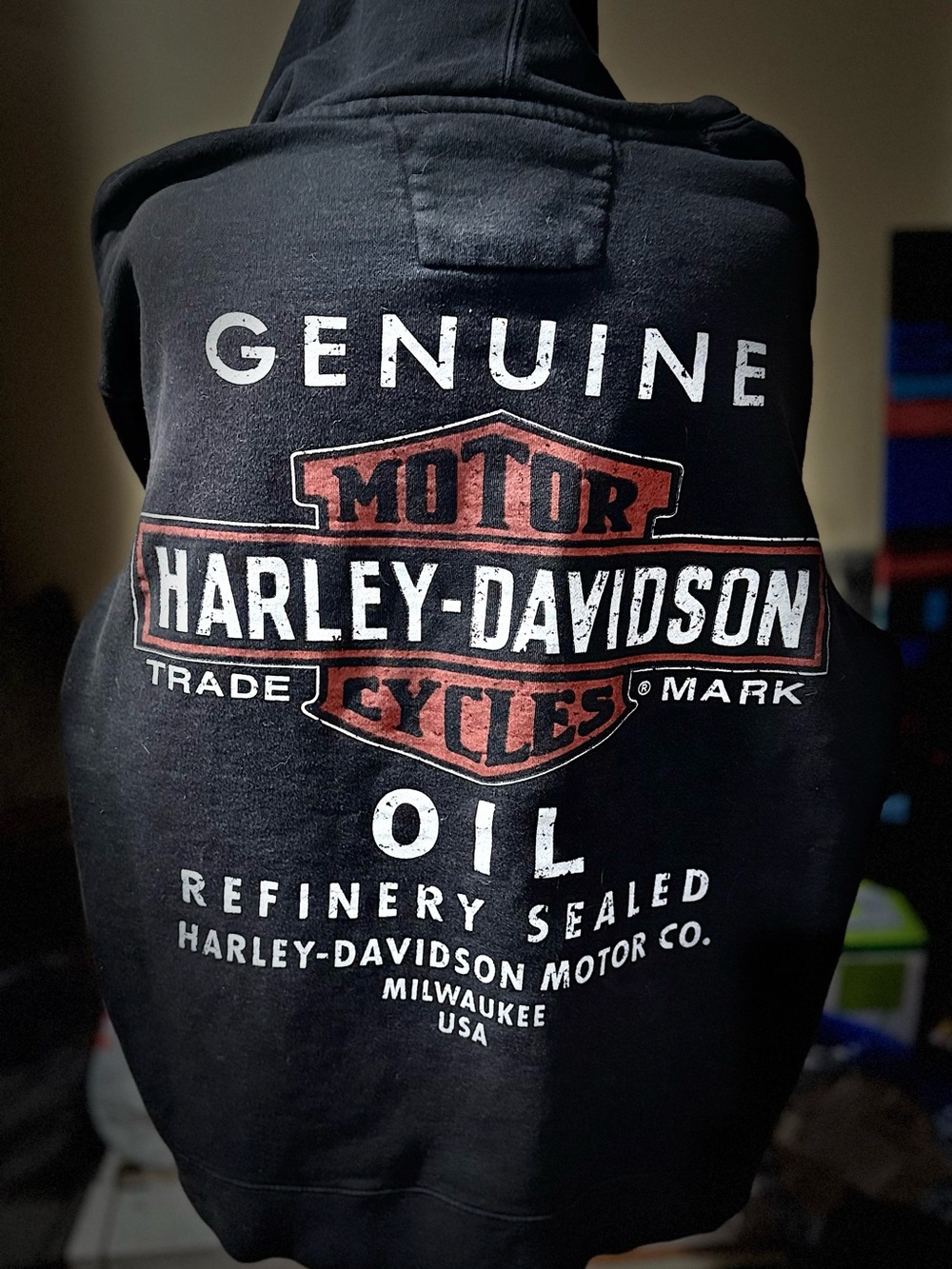 Harley-Davidson Black Hoodie with Red & White Shield Graphic